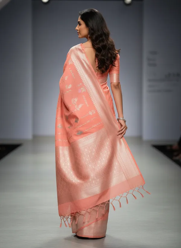 Peach_Banarasi_Silk_Meena_Work_Zari_Weaved_Saree