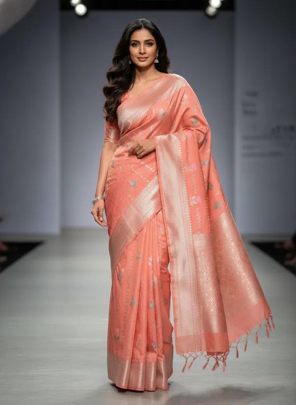 Peach_Banarasi_Silk_Meena_Work_Zari_Weaved_Saree