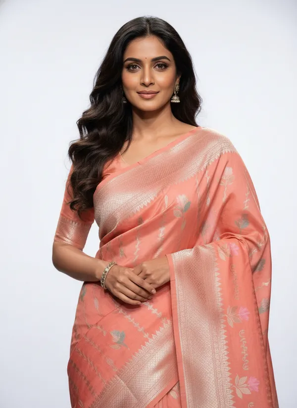 Peach_Banarasi_Silk_Meena_Work_Zari_Weaved_Saree