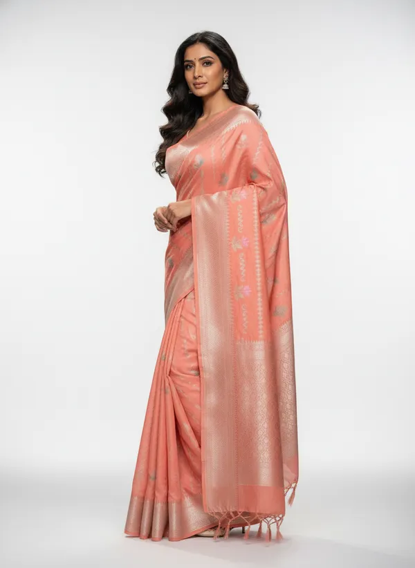Peach_Banarasi_Silk_Meena_Work_Zari_Weaved_Saree