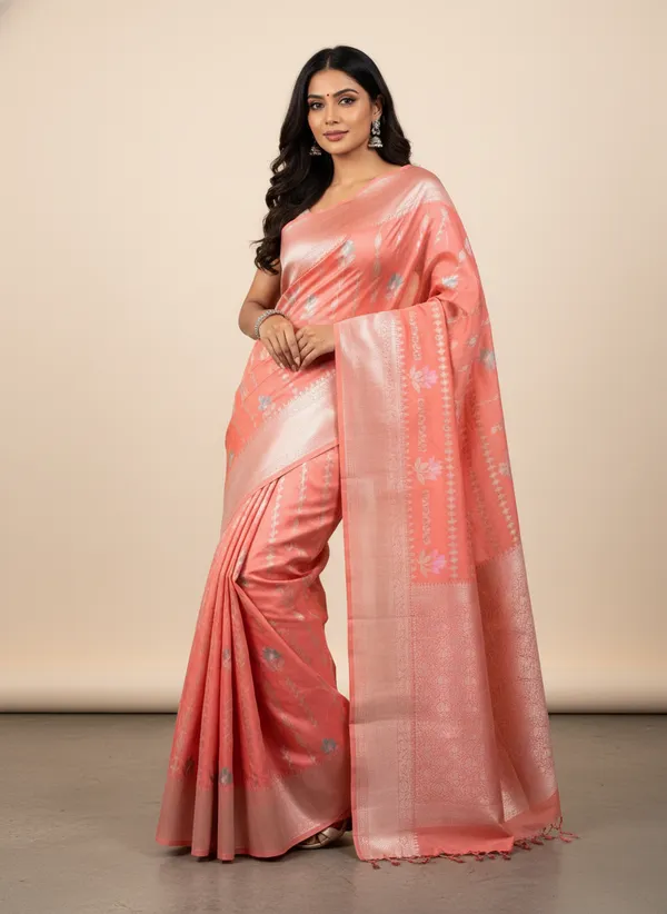 Peach_Banarasi_Silk_Meena_Work_Zari_Weaved_Saree