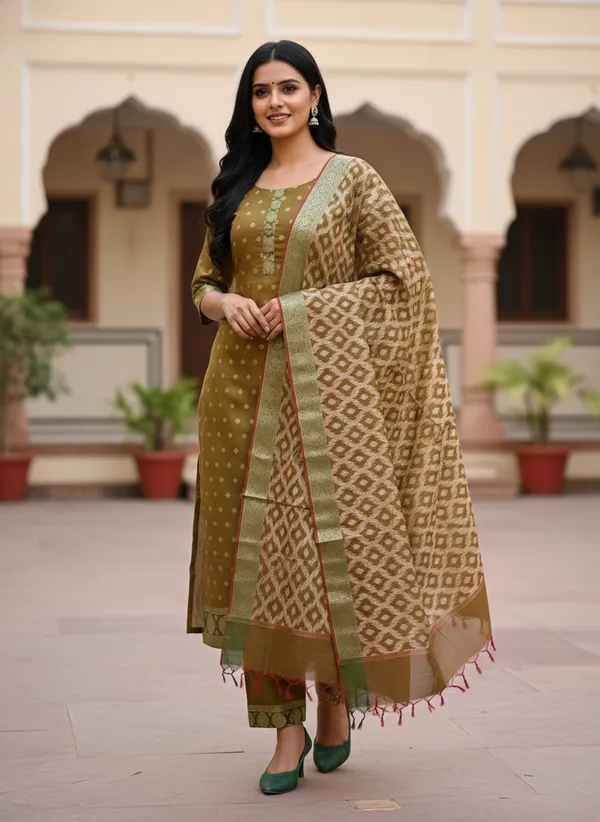 Mehendi_Banarasi_Women's_Unstitched_Suit_Material_With_Dupatta_For_Women