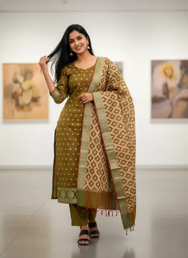 Mehendi_Banarasi_Women's_Unstitched_Suit_Material_With_Dupatta_For_Women