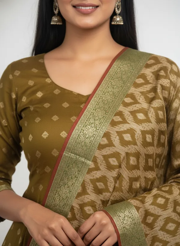 Mehendi_Banarasi_Women's_Unstitched_Suit_Material_With_Dupatta_For_Women