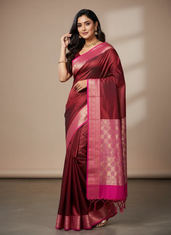 Maroon_Banarasi_Plain_Border_Silk_Saree_with_Contrast_Aachal