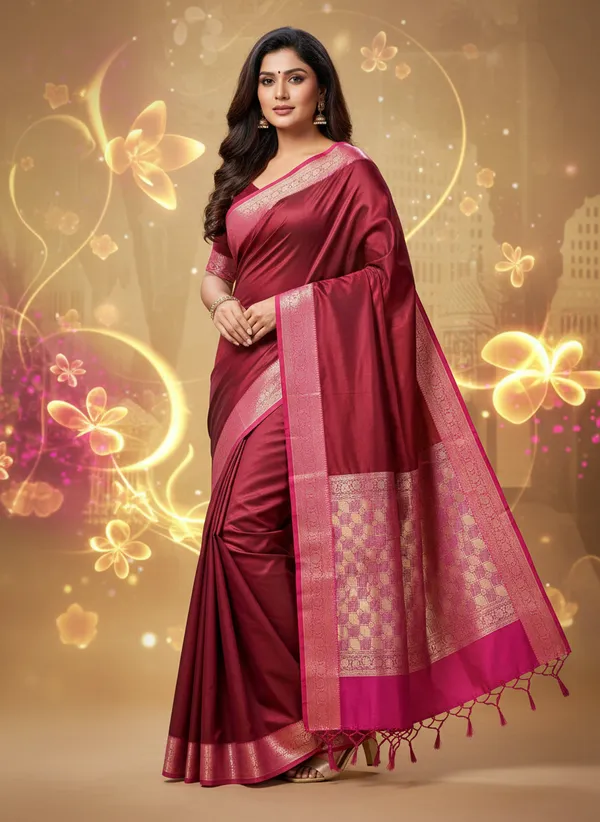 Maroon_Banarasi_Plain_Border_Silk_Saree_with_Contrast_Aachal
