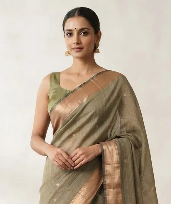 Grey_Banarasi_Premium_Khadi_Silk_Saree_with_Golden_Zari_Border