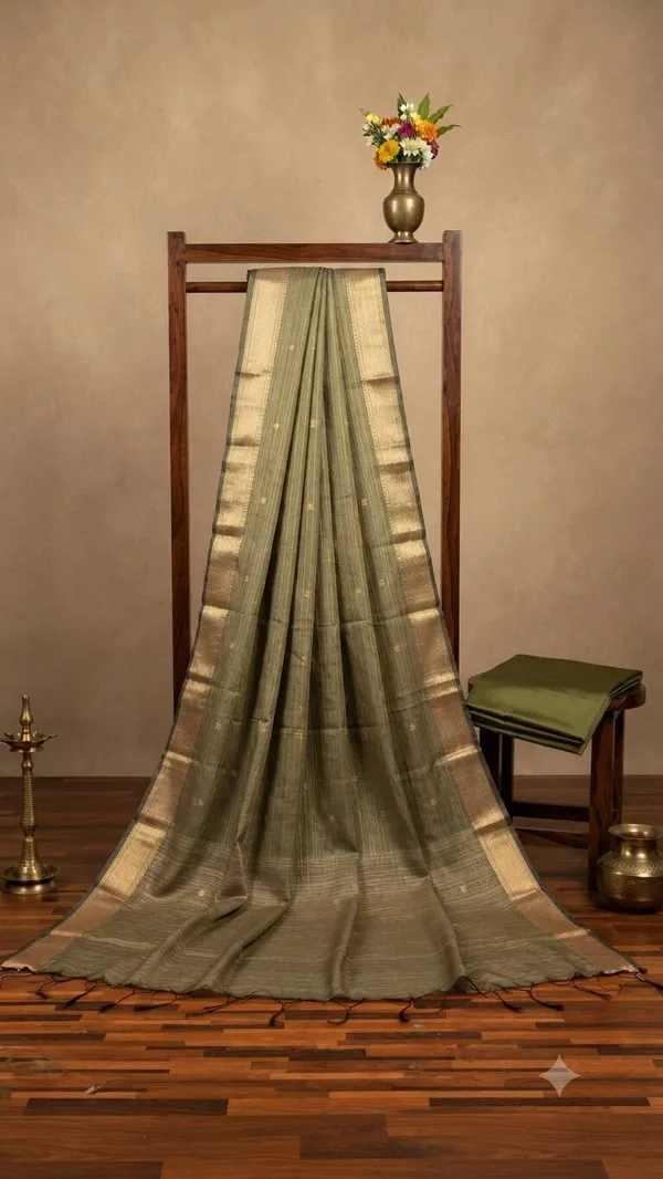 Grey_Banarasi_Premium_Khadi_Silk_Saree_with_Golden_Zari_Border