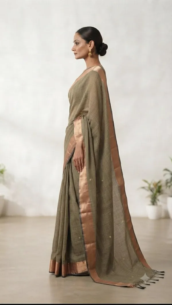 Grey_Banarasi_Premium_Khadi_Silk_Saree_with_Golden_Zari_Border