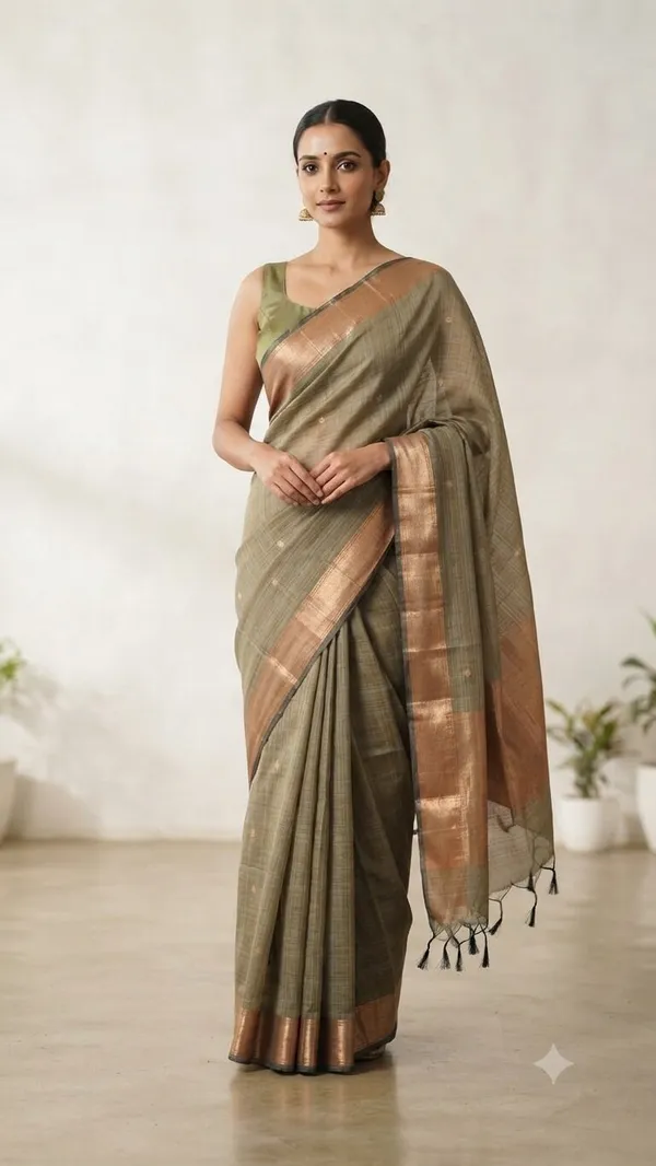 Grey_Banarasi_Premium_Khadi_Silk_Saree_with_Golden_Zari_Border