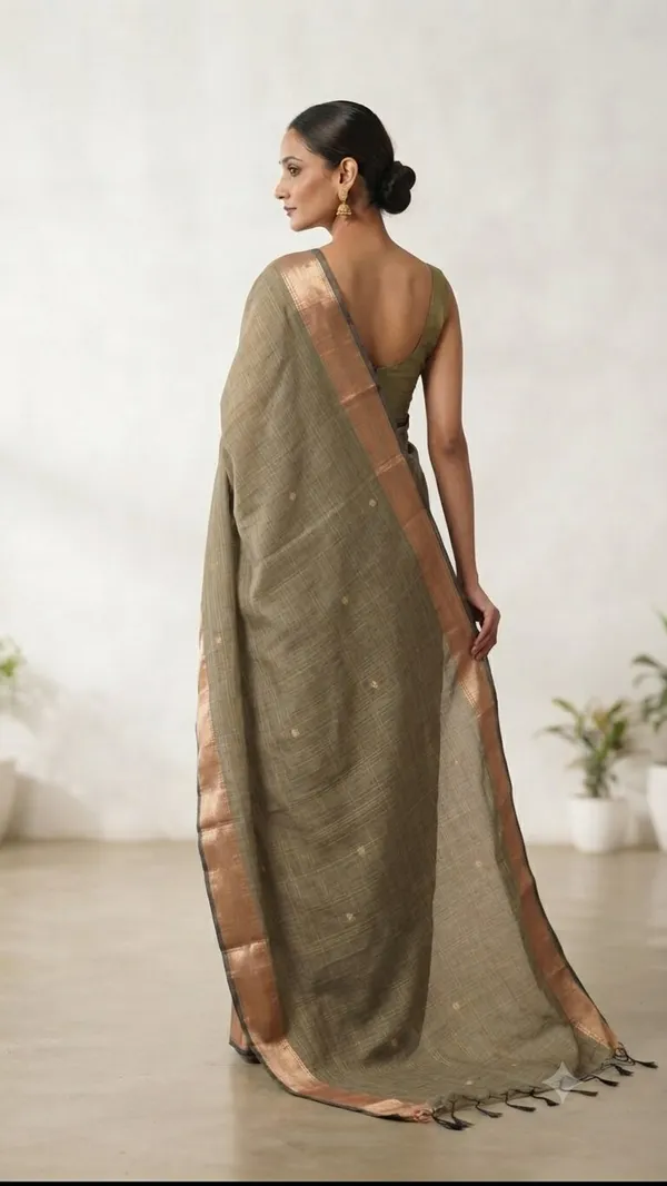 Grey_Banarasi_Premium_Khadi_Silk_Saree_with_Golden_Zari_Border
