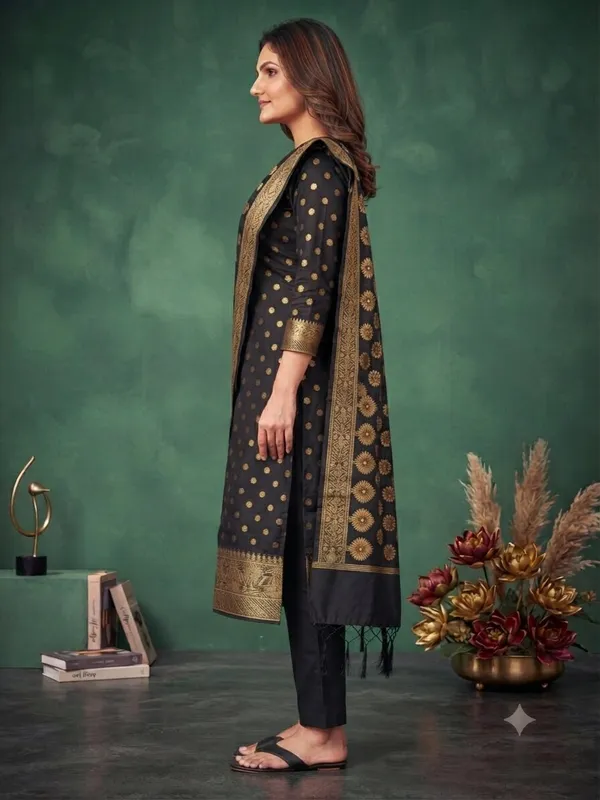 Black_Banarasi_Cotton_Silk_Unstitched_Suit_With_Dupatta_For_Women