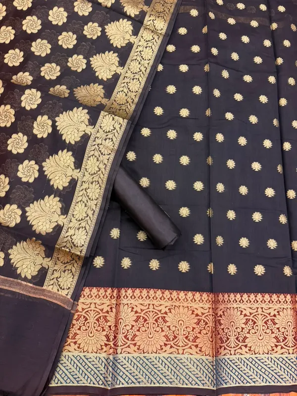 Black_Banarasi_Cotton_Silk_Unstitched_Suit_With_Dupatta_For_Women