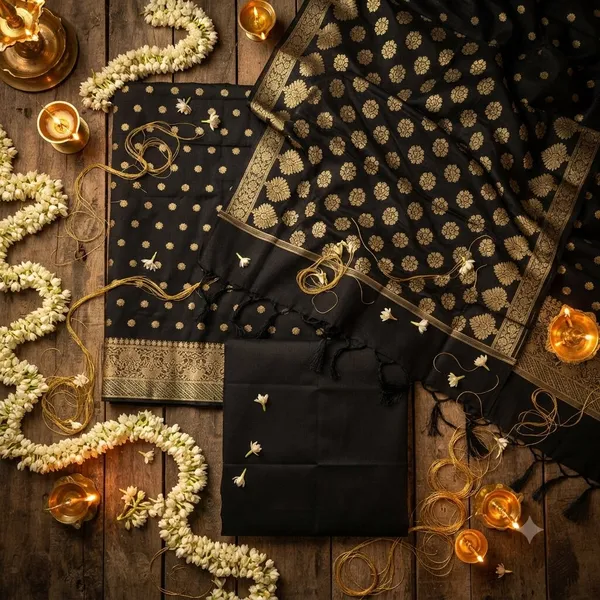 Black_Banarasi_Cotton_Silk_Unstitched_Suit_With_Dupatta_For_Women