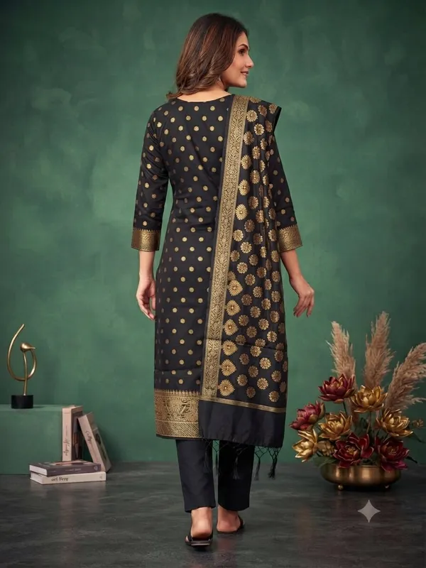 Black_Banarasi_Cotton_Silk_Unstitched_Suit_With_Dupatta_For_Women