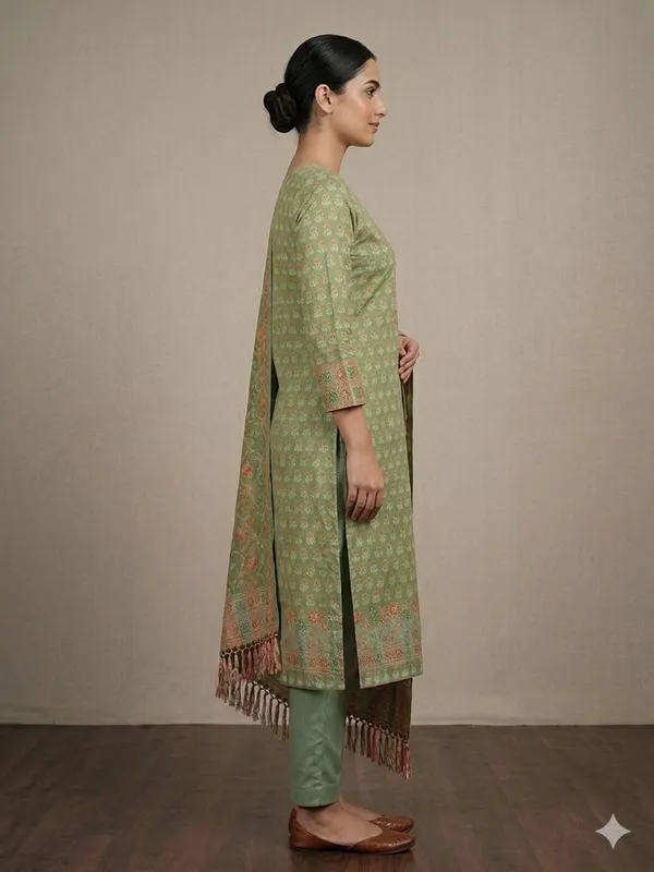 Green_Unstitched_Suit_Fabric_|_Cotton_Silk_Dress_Material_with_Thread_Weaving