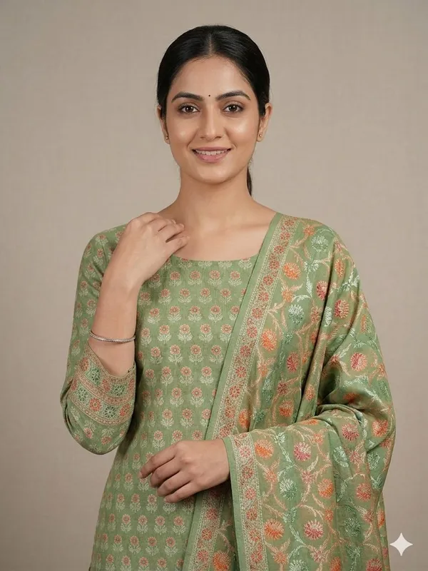 Green_Unstitched_Suit_Fabric_|_Cotton_Silk_Dress_Material_with_Thread_Weaving