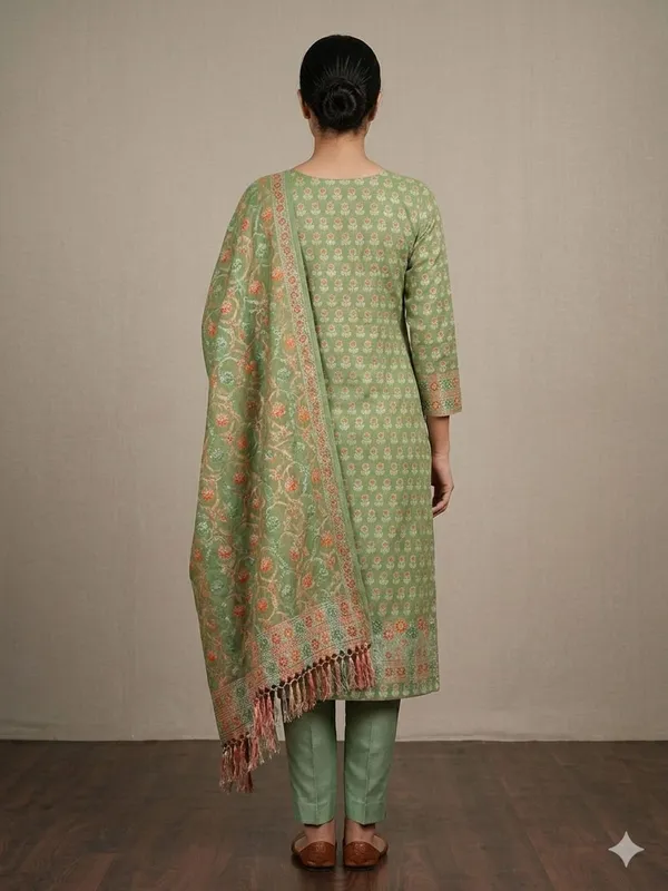 Green_Unstitched_Suit_Fabric_|_Cotton_Silk_Dress_Material_with_Thread_Weaving