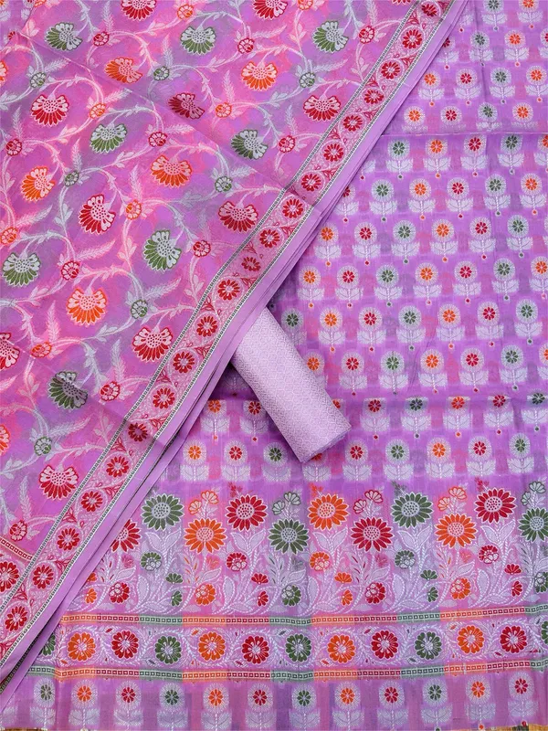 Light_Purple_Unstitched_Suit_Fabric_|_Cotton_Silk_Dress_Material_with_Thread_Weaving