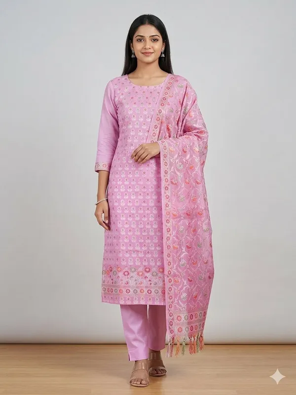 Light_Purple_Unstitched_Suit_Fabric_|_Cotton_Silk_Dress_Material_with_Thread_Weaving