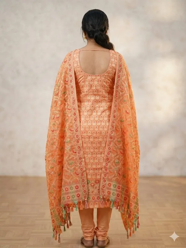 Peach_Unstitched_Suit_Fabric_|_Cotton_Silk_Dress_Material_with_Thread_Weaving