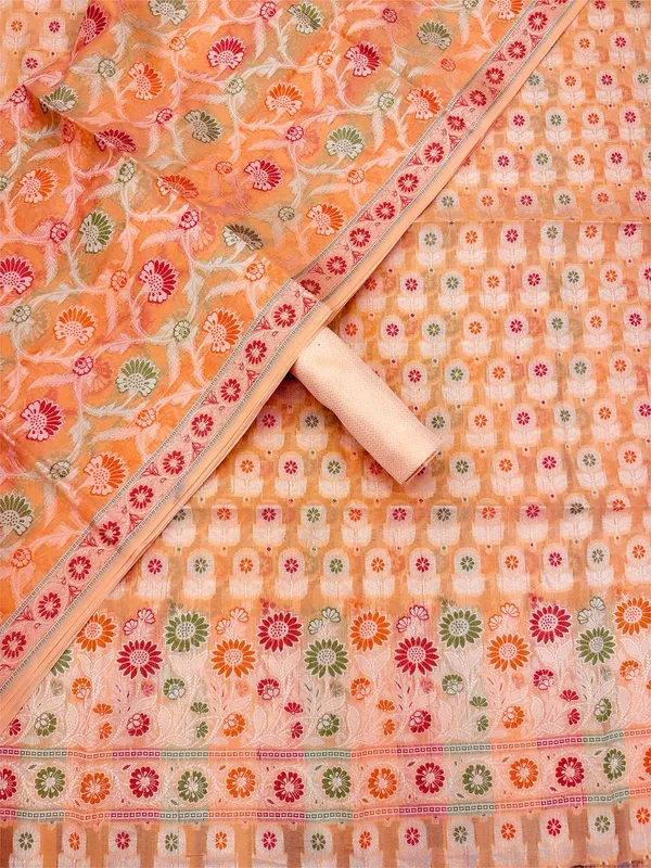 Peach_Unstitched_Suit_Fabric_|_Cotton_Silk_Dress_Material_with_Thread_Weaving