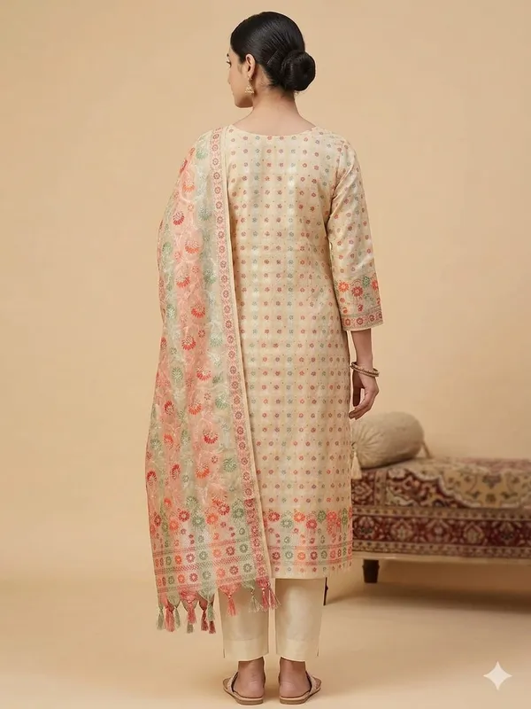 Beige_Unstitched_Suit_Fabric_|_Cotton_Silk_Dress_Material_with_Thread_Weaving