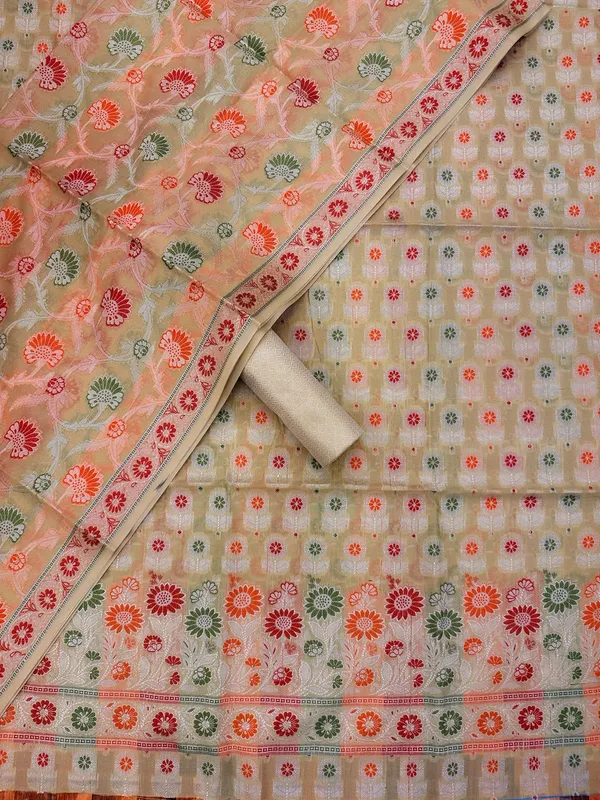 Beige_Unstitched_Suit_Fabric_|_Cotton_Silk_Dress_Material_with_Thread_Weaving