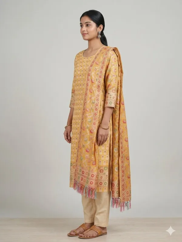 Mustard_Unstitched_Suit_Fabric_|_Cotton_Silk_Dress_Material_with_Thread_Weaving