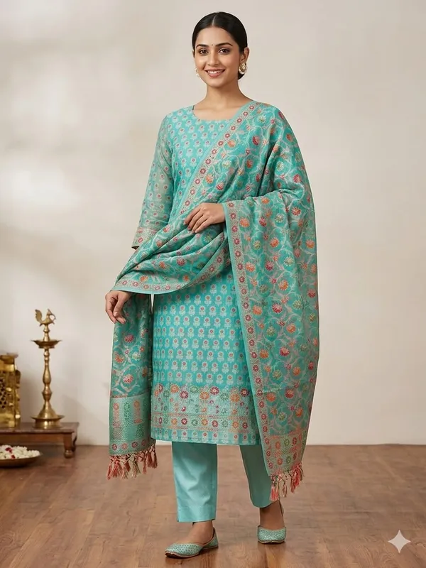 Sea_Green_Unstitched_Suit_Fabric_|_Cotton_Silk_Dress_Material_with_Thread_Weaving