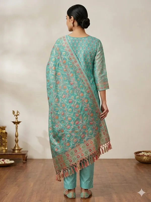 Sea_Green_Unstitched_Suit_Fabric_|_Cotton_Silk_Dress_Material_with_Thread_Weaving