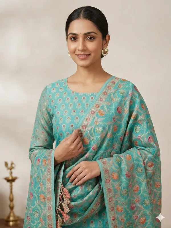 Sea_Green_Unstitched_Suit_Fabric_|_Cotton_Silk_Dress_Material_with_Thread_Weaving
