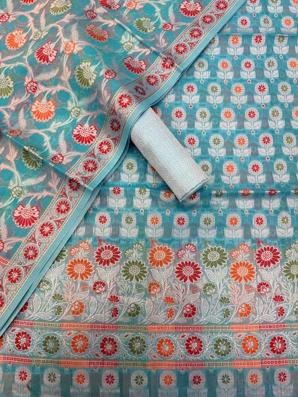 Sea_Green_Unstitched_Suit_Fabric_|_Cotton_Silk_Dress_Material_with_Thread_Weaving