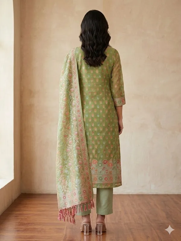 Green_Unstitched_Suit_Fabric_|_Cotton_Silk_Dress_Material_with_Thread_Weaving