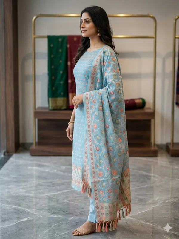 Light_Blue_Unstitched_Suit_Fabric_|_Cotton_Silk_Dress_Material_with_Thread_Weaving