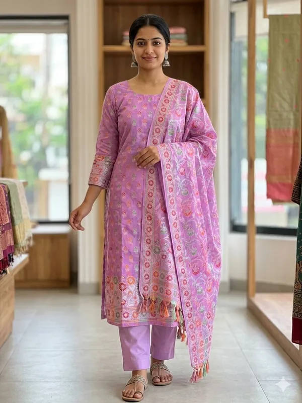 Light_Purple_Unstitched_Suit_Fabric_|_Cotton_Silk_Dress_Material_with_Thread_Weaving