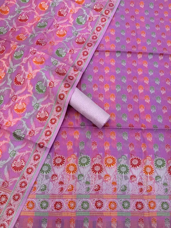 Light_Purple_Unstitched_Suit_Fabric_|_Cotton_Silk_Dress_Material_with_Thread_Weaving