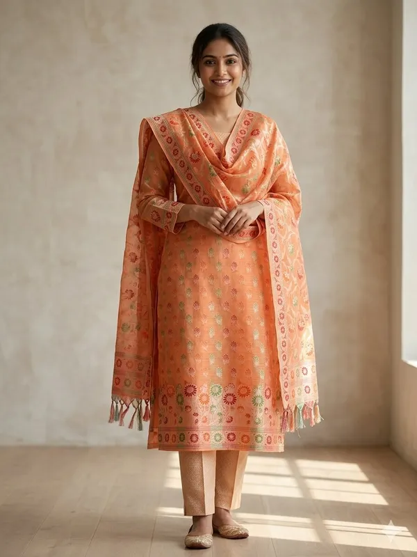 Peach_Unstitched_Suit_Fabric_|_Cotton_Silk_Dress_Material_with_Thread_Weaving