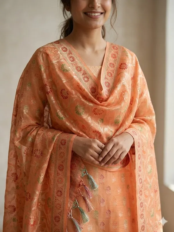 Peach_Unstitched_Suit_Fabric_|_Cotton_Silk_Dress_Material_with_Thread_Weaving