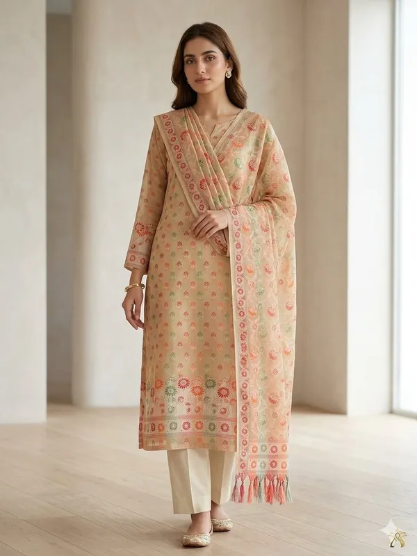 Beige_Unstitched_Suit_Fabric_|_Cotton_Silk_Dress_Material_with_Thread_Weaving