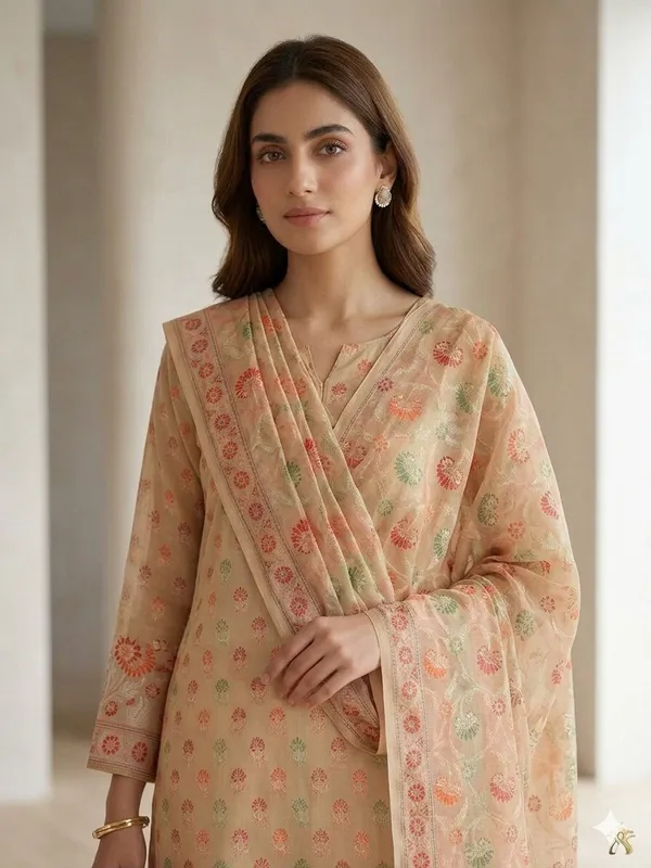 Beige_Unstitched_Suit_Fabric_|_Cotton_Silk_Dress_Material_with_Thread_Weaving