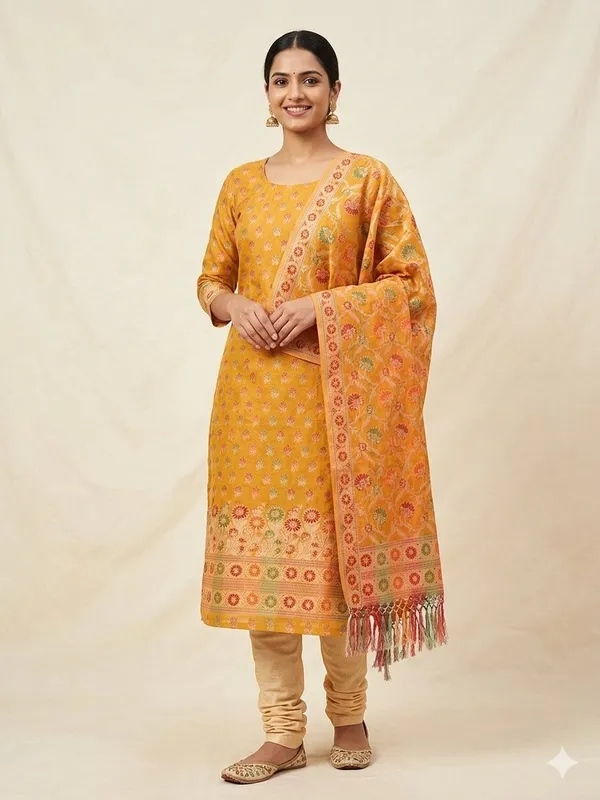 Mustard_Unstitched_Suit_Fabric_|_Cotton_Silk_Dress_Material_with_Thread_Weaving