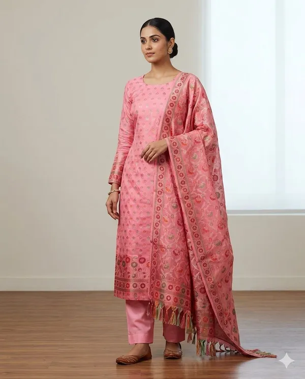 Light_Pink_Unstitched_Suit_Fabric_|_Cotton_Silk_Dress_Material_with_Thread_Weaving