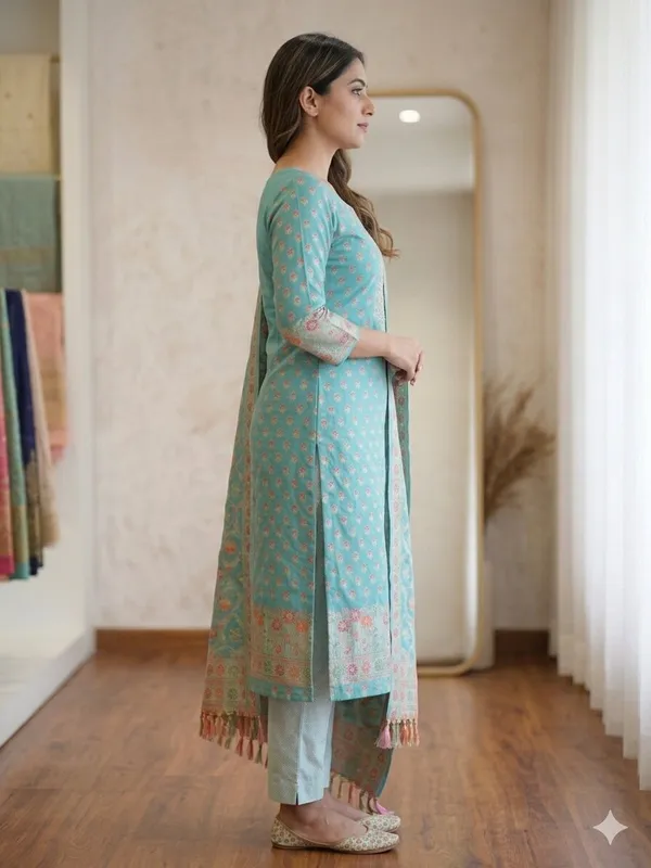 Sea_Green_Unstitched_Suit_Fabric_|_Cotton_Silk_Dress_Material_with_Thread_Weaving