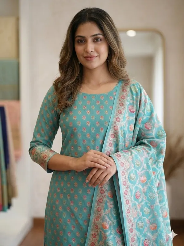 Sea_Green_Unstitched_Suit_Fabric_|_Cotton_Silk_Dress_Material_with_Thread_Weaving