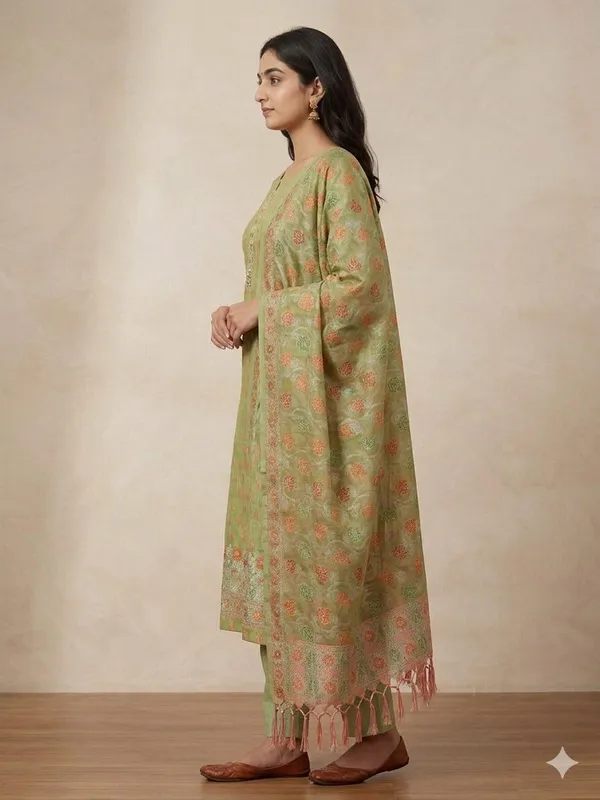 Green_Unstitched_Suit_Fabric_|_Cotton_Silk_Dress_Material_with_Thread_Weaving