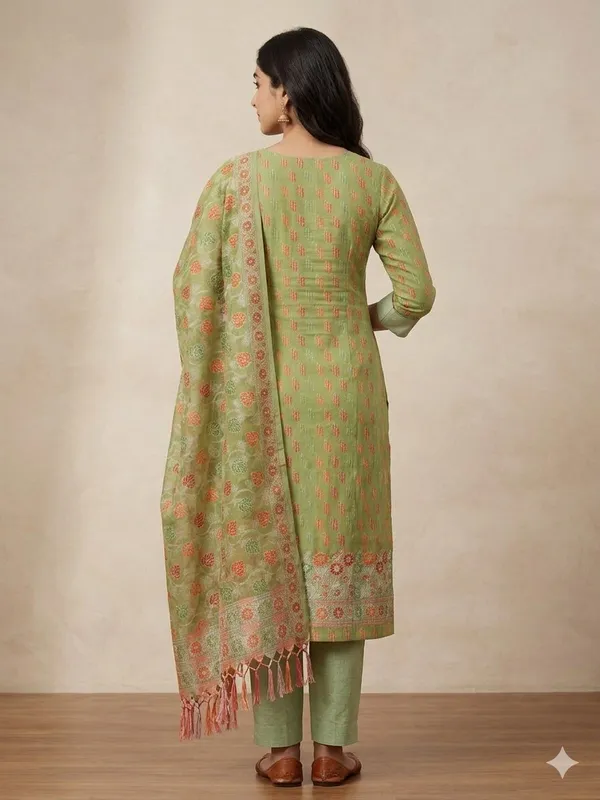 Green_Unstitched_Suit_Fabric_|_Cotton_Silk_Dress_Material_with_Thread_Weaving