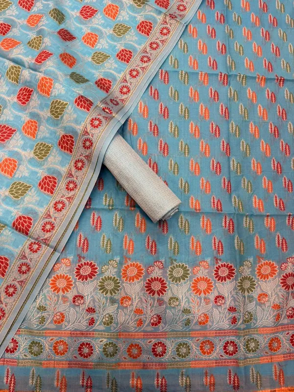 Light_Blue_Unstitched_Suit_Fabric_|_Cotton_Silk_Dress_Material_with_Thread_Weaving