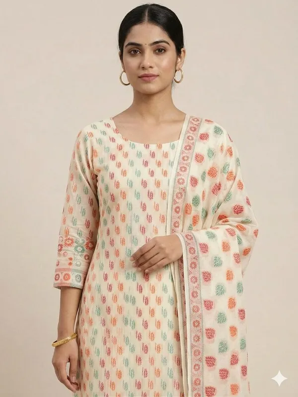 Cream_Unstitched_Suit_Fabric_|_Cotton_Silk_Dress_Material_with_Thread_Weaving