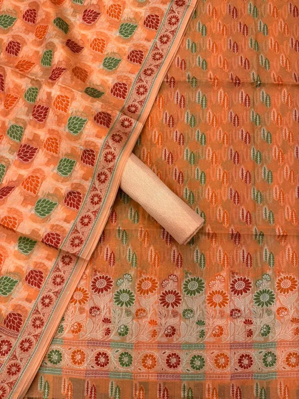 Peach_Unstitched_Suit_Fabric_|_Cotton_Silk_Dress_Material_with_Thread_Weaving